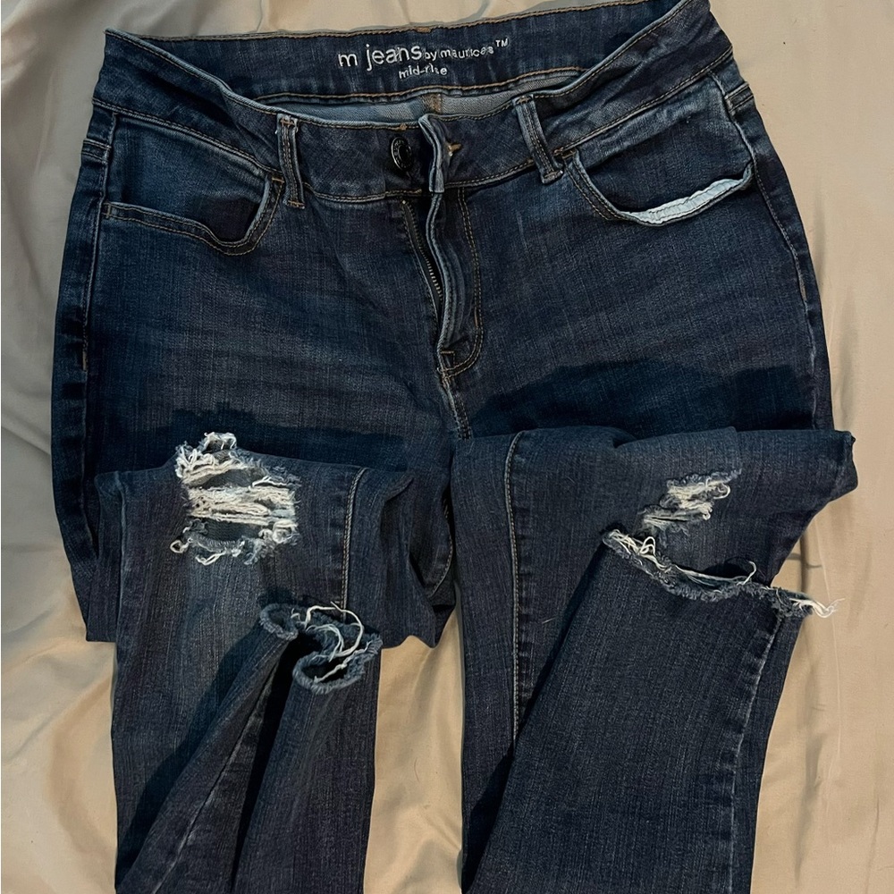 Maurices Women's Dark Blue Distressed Skinny Jeans